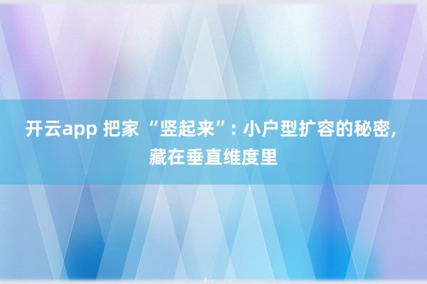 开云app 把家 “竖起来”: 小户型扩容的秘密, 藏在垂直维度里