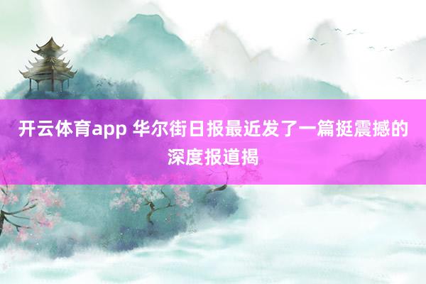 开云体育app 华尔街日报最近发了一篇挺震撼的深度报道揭