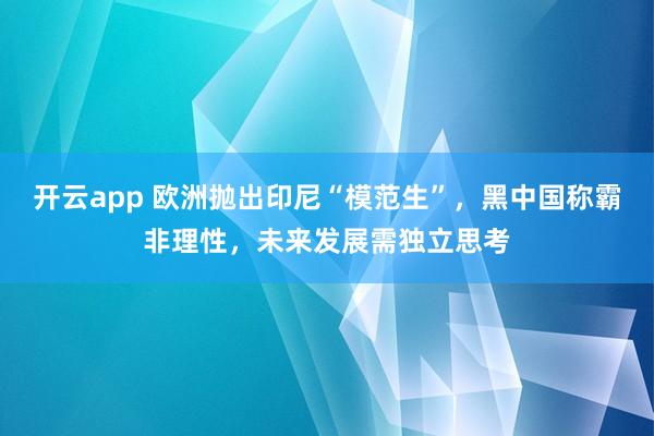 开云app 欧洲抛出印尼“模范生”，黑中国称霸非理性，未来发展需独立思考